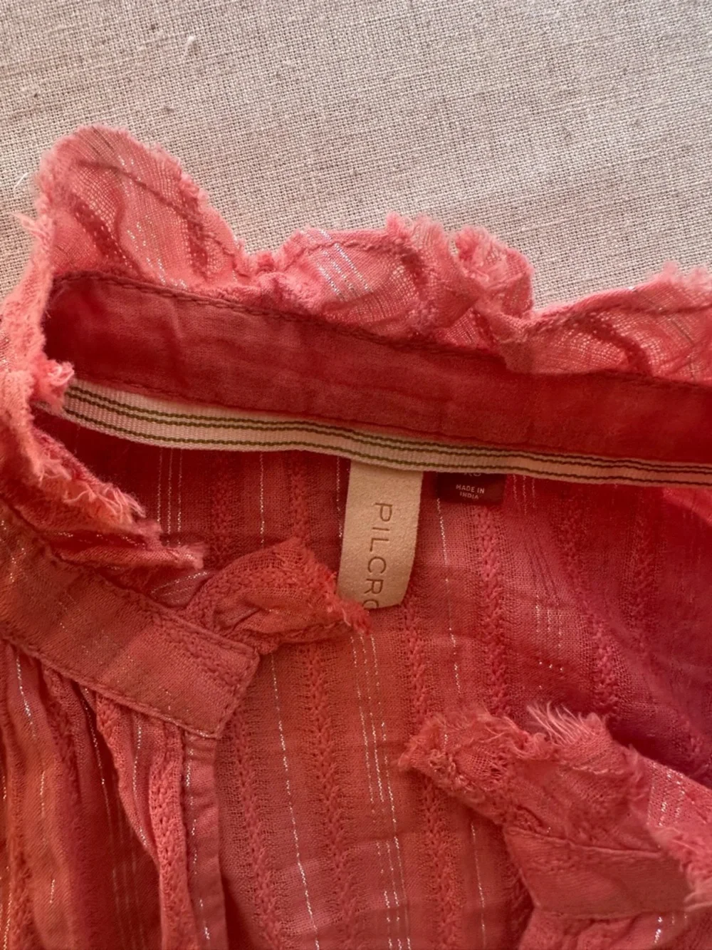Pilcro by Anthropologie Women's Coral Stripe Button-Front Blouse Women’s Size XS - Picture 7 of 9